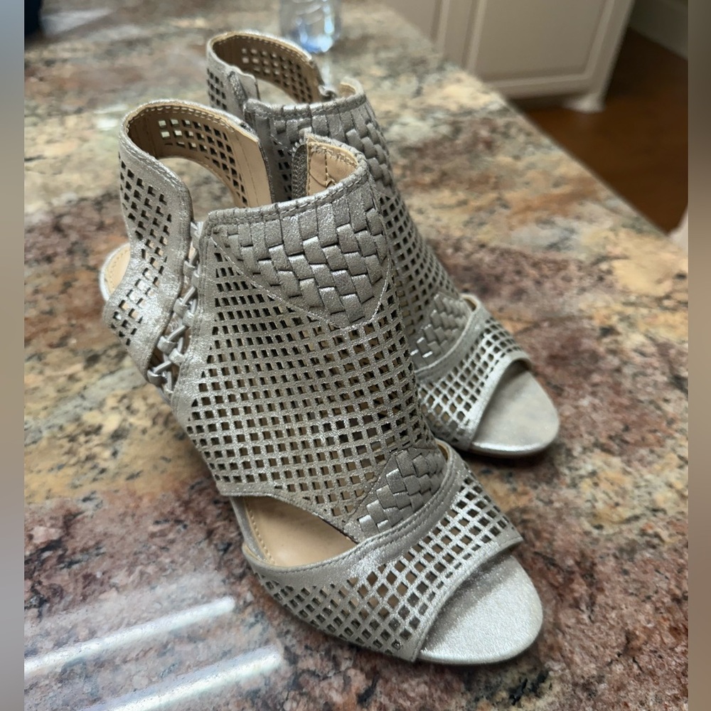 Vince Camuto Silver Peep-Toe Heels